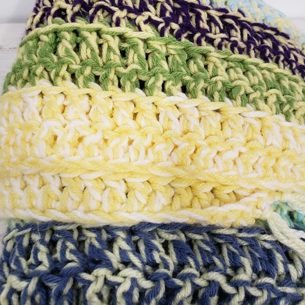 Handmade Multicolor Crocheted Blanket with Fringe  34